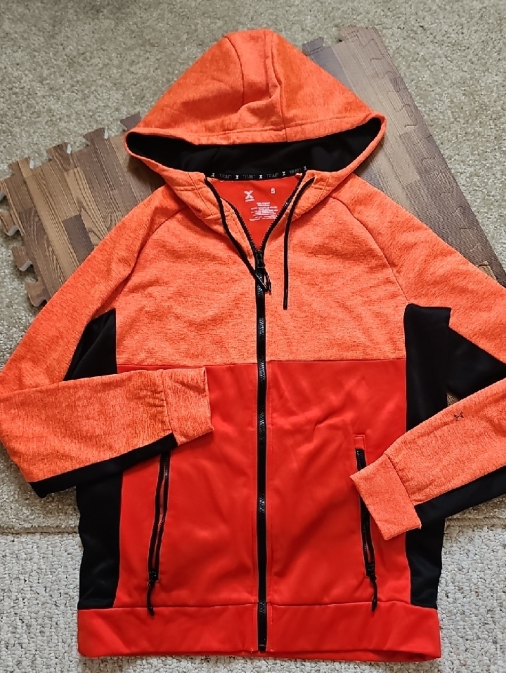 Xersion Red-Orange Zip Hoodie with Black Trim